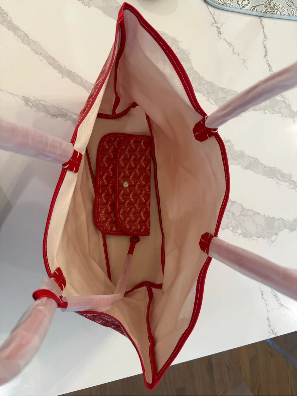 Canal street inspired red tote with matching pouch